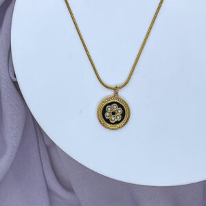 Bahr Flower Gold Stainless Necklace Black Background Gold