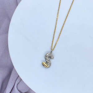 Platinum Gold & Silver Two-Tone Letter S Necklace – Elegant Mixed Metal Jewelry for Women