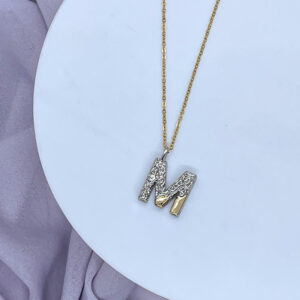 Platinum Gold & Silver Two-Tone Letter M Necklace – Elegant Mixed Metal Jewelry for Women