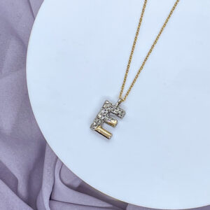 Platinum Gold & Silver Two-Tone Letter E Necklace – Elegant Mixed Metal Jewelry for Women