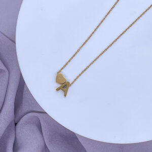 Bahr Stainless Steel Letter Necklace – A Letter with 3D Heart Pendant – Gold