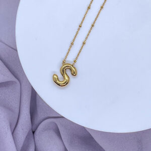 Bahr Helium Stainless Steel Letter Necklace – S Letter, Gold