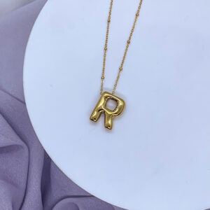 Bahr Helium Stainless Steel Letter Necklace – R Letter, Gold