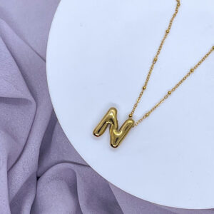 Bahr Helium Stainless Steel Letter Necklace – N Letter, Gold